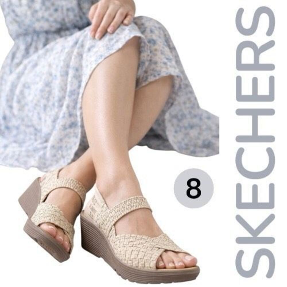 Skechers Women's Parallel Midsummers Weave Memory Foam Platform Sandals Tan Sz 8